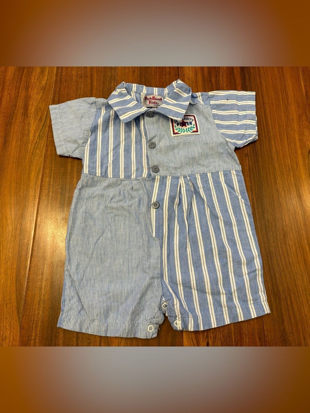 Vintage Park Bench Kids Jr Varsity Player Blue/White Stripe Short Sleeve Romper